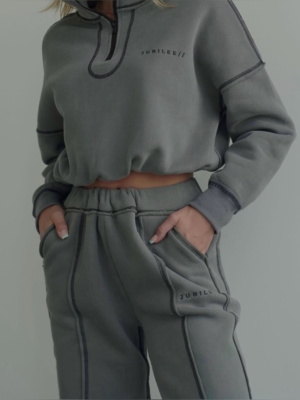 NEW Layere Jubilee Off Charcoal Inverted Stitching Sweatpants Gray Joggers Pants - Picture 16 of 16